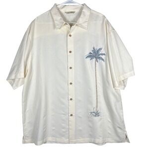 Paradise Collection Button Shirt Mens XXL Off-White Embroidered Palm Tree Modal